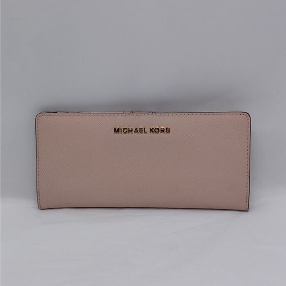 Michael Kors Womens Wallet Ballet Pink Saffiano Slim Bifold Handbag Card Holder - Picture 1 of 10